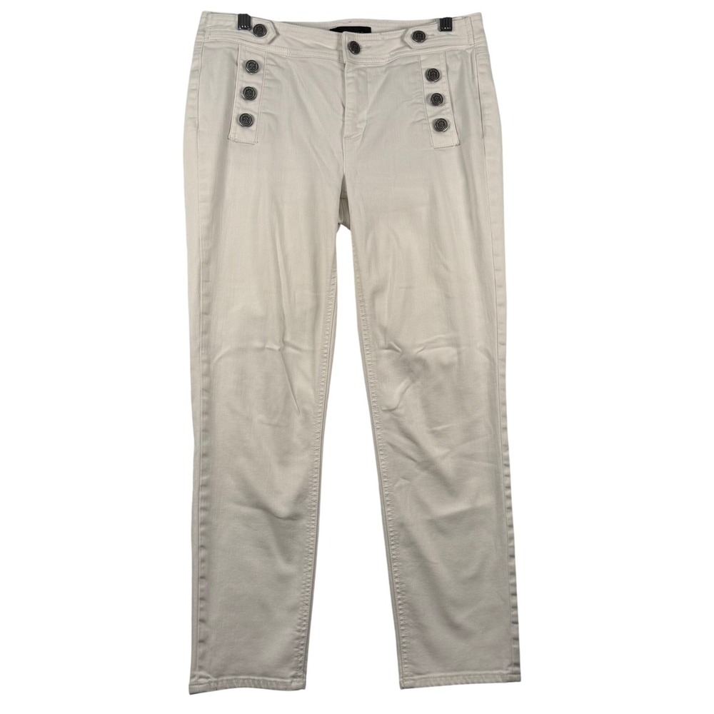 Talbots Womens 4 Sailor Pants White Button Detail Nautical Coastal Old Money